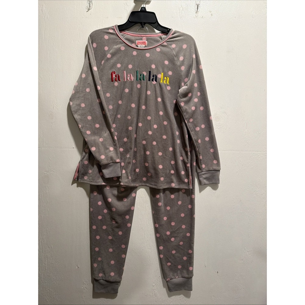 Kate Spade Pink & Gray Holiday Pajamas Women's Sz M Buttery Soft EUC